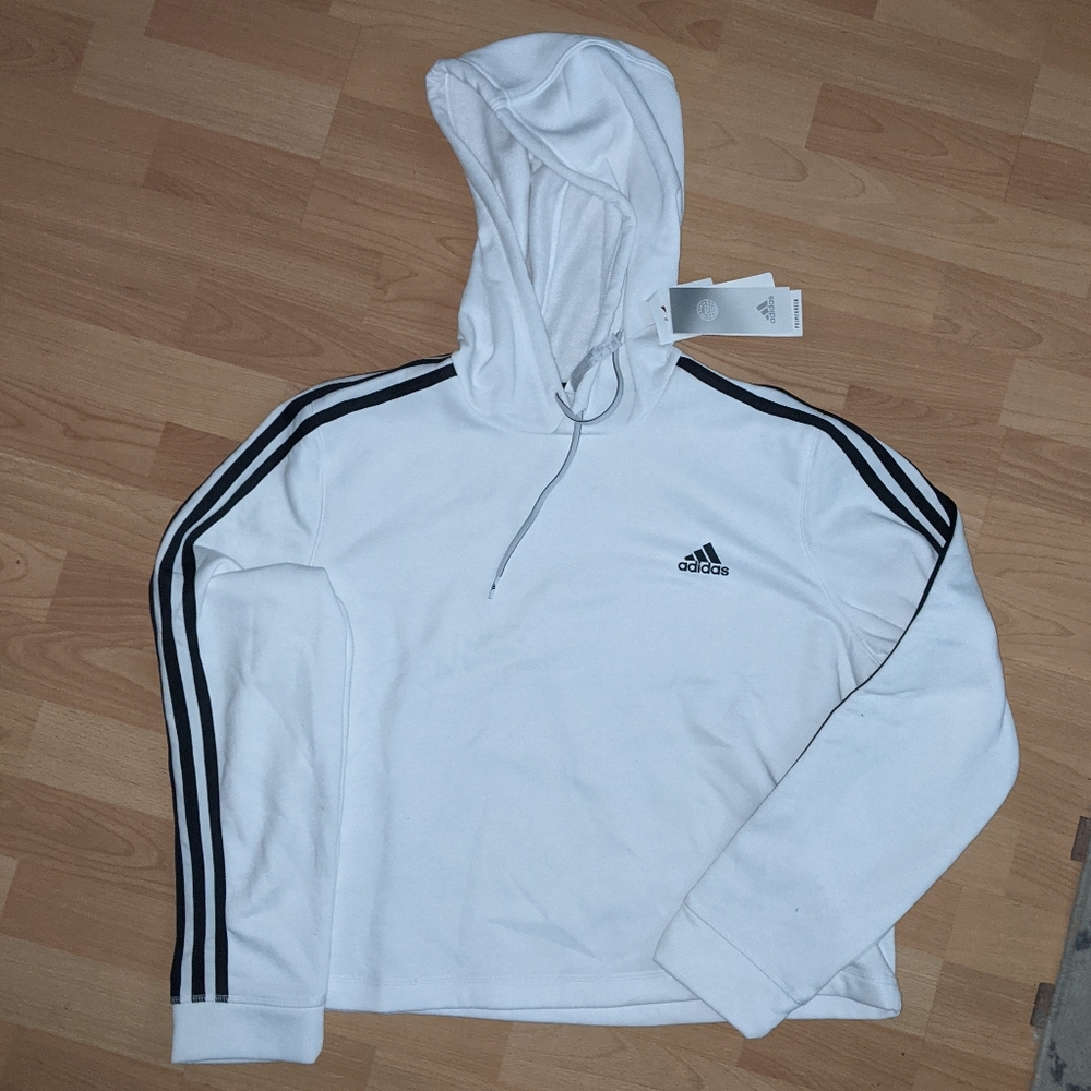 NWT Adidas Stripe Crop Hoodie